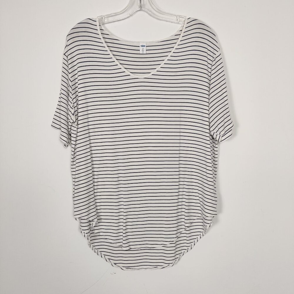 Old Navy Women's Blouse Size XXL Luxe Striped White Navy Viscose Comfy Summer